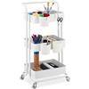 Relaxdays Carrello da Cucina con Ruote, 3 Ripiani, 2 Freni, Portaoggetti per Bagno e Ufficio, HxLxP 86x38x39 cm, Bianco