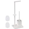 Relaxdays Piantana Portarotolo e Portascopino Bagno, Porta Rotoli Carta Igienica, 67,5x26x15,5 cm, PP, Ferro, Bianco