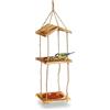 Relaxdays Mangiatoia per Uccelli, con 2 Ciotole per Uccellini Selvatici, da Appendere, HLP: 73x20x20 cm, Legno, Naturale
