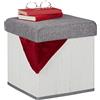 Relaxdays Pouf Contenitore Pieghevole, Sgabello in bambù, Poggiapiedi Imbottito, HxLxP: 36 x 35 x 35 cm, Bianco Grigio, Poliestere