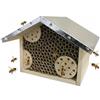 Relaxdays Hotel per Insetti in Legno con Tetto zincato, Tubi di Cartone, da Appendere, Naturale/Argento 17x23x20 cm