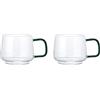 La Cafetière, Set di 2 tazze in vetro borosilicato resistente al calore con manico in vetro verde, eleganti, per tè, caffè, cioccolata calda, impilabili, lavabili in lavastoviglie, 275 ml