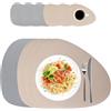 Relaxdays tovagliette ovali, sottobicchieri, Set 6, Ecopelle, 30x40,5 cm, Lavabili, Grigio/Beige
