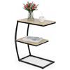 Relaxdays Tavolino da Divano a Forma di C, 58,5x47,5x25 cm, Tavolo Laterale Salotto e Letto, Ferro e MDF, Effetto Legno