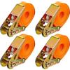 Relaxdays Cinghie di Fissaggio a Cricchetto, Set 4 Fasce Portapacchi, 5 m, Gancio Fermacarico in Auto, 500 kg, Arancione, 20% Acciaio 80% Poliestere