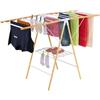 Relaxdays Stendino Pieghevole con Ali, Stendibiancheria Alato con 2 Livelli, HLP: 100x148x56 cm, Ferro e Bambù, Bianco