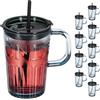 Relaxdays Set da 10 Tazze per Bevande, Bicchieri in Vetro per Frullati, Coperchio Cannuccia e Manico 450 ml, Grigio, 13 x 13 x 8.5 cm
