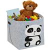 Relaxdays Box Portagiocattoli, Cesta in Feltro Portaoggetti, HxLxP: 33x34x32 cm, Design Panda, Cameretta Bambini, Grigio