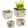Relaxdays Vasi per Fiori, 4 Diverse Misure, Fioriere Quadrate con Corteccia di Betulla e Rivestimento, Bianco Naturale