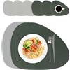 Relaxdays tovagliette e sottobicchieri, Set 6 pz, Ecopelle, 30x40,5cm, pulibili, ovali, Grigio/Verde