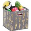 relaxdays Scatola Portaoggetti Pieghevole, Quadrata, Contenitore, Box, HLP: 29x28,5x28,5 cm, Senza Coperchio, Grigio/Oro