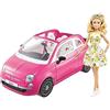 Barbie Bambola e Fiat 500, Veicolo Rosa a 4 Posti con Accessori, Giocattolo per Bambini 3+Anni, GXR57