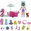 Polly Pocket Set da gioco per bambola e veicolo giocattolo, carrello da merenda con bambola da 7,6 cm, animale domestico e 17 accessori, inclusi cibo e abbigliamento