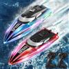 JONRRYIN Barca Telecomandata per Bambini, 2 Pezzi Impermeabile Barca Radiocomandata con Luce LED, 2,4 GHz Barca RC per Piscine e Laghi per Adulti e Bambini (Rosso+Blu)