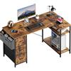 HLONONE Scrivania angolare con 3 cassetti in tessuto, 120 x 80 cm, scrivania per computer con spazio di archiviazione, scrivania a forma di L con tasca laterale, tavolo PC con scomparti per ufficio