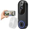 FineLuck 1080P Videocitofono WiFi senza fili, rilevamento umano AI, conversazione a 2 vie, Wi-Fi 2,4G, alimentato a batteria, archiviazione cloud, sorveglianza interna ed esterna (con ricevitore)