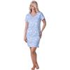 Camille - Morbida camicia da notte in cotone, estiva, stampata Blu con grande fiore bianco. 46/48 IT