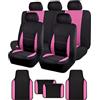 Flying Banner Set completo di coprisedili universali in tessuto per auto e tappetini antiscivolo per auto (Nero rosa)