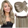 LaaVoo Extension Capelli Veri Filo Invisibile, Marrone Chiaro con Biondo Highlight, 40cm 80g, Capelli Remy Lisci, Volume Istantaneo, per Feste e Cerimonie, Colore P8-24