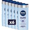 NIVEA MEN Pure Impact Doccia Shampoo in confezione da 6 x 250 ml, Bagnoschiuma uomo per corpo, viso e capelli, Gel doccia e shampoo uomo con estratti di Menta