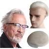 N.L.W. NLW Toupet Uomo Capelli Veri, Interamente in pizzo Protesi capillare uomo, Capelli Europei Veri, Linea Frontale Naturale, Base 10x8 Pollici, Colore #Grigio