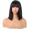 MapofBeauty 12 Pollice/30 cm Lisci Bob Con Flat Frange Corto Colorato Sintetico Capelli Cosplay Party Parrucca (Nero)