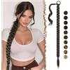 FESHFEN Treccia Finta Capelli - 85 cm Castano Scuro Lunga Coda Finta Capelli Posticci con Elastico Sintetico Lunghi Ponytail Extension per Donne