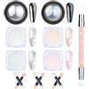 IETWATE 6 Pezzi Polvere Unghie Effetto Perla, Decorazioni Unghie Nail Art Bianca Cromata, Fine Polvere Effetto Specchio per Unghie, Glitter Unghie di Metallici Argento, per Donne