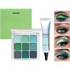 Bploar Palette Ombretti 9 Colori Matte E Glitter, Waterproof, Sfumatura Matte Scintillante, Ombretto Altamente Pigmentato, Palette Trucco Occhi (Verde, 1)