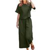 Generico Donna in Cotone E Lino T-Shirt & Pantaloni Casual Due Pezzi Tuta Elegante Offerta 2 Pezzi Estivo Casual Leggera Confortevole Completo Donna Lino