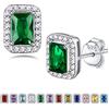 Bestyle Orecchini a Lobo Argento 925 Pietre Portafortuna Maggio Smeraldo Orecchini con Pietre Rettangolo, Stud Orecchini Donna, Confezione Regalo
