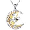 KZX Ape collana in argento sterling con mezzaluna di luna a nido d'ape e ambra, collana con ciondolo a forma di ape, regalo per donne e ragazze, Argento sterling, Ambra