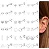 Milacolato 18 Paia Piercing Orecchio in Acciaio Inossidabile per Donne Ragazze Piccola Geometrica Sfera Stella Orecchini Cuore Cartilagine Helix Trago Piercing Orecchio Zirconi Orecchini Gioielli