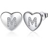 Jrêveinfini Cuore Orecchini Donna Argento 925, Lettera Iniziale M, Anallergici, Nichel Free, Brillanti, Regalo Donna Compleanno Bambina