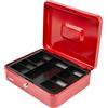 HMF Cassetta portavalori con chiusura a chiave, cassa con inserto portamonete, 5 scomparti per monete | 30 x 24 x 9 cm | Rosso