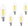 Linqzxz Ampadina LED E14 a forma di candela, Lampadine a vite Edison, 6W equivale a 60W, Bianco freddo 6000K C35 Lampadine in vetro a candela, 600lm, Confezione da 5 pezzi [Classe di efficienza energetica F]