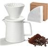 Leikurvo Pour Over - Set di caffettiera da 450 ml, in porcellana con tazza e 100 filtri di carta, contagocce in ceramica, per casa, ufficio, attività all'aperto, campeggio (bianco)