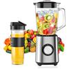 OQCSUAT Frullatore da 700 W, da 1,5 l, contenitore in vetro con tazza da viaggio da 570 ml, 2 livelli di velocità e funzione di impulso