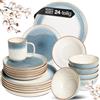 Moritz & Moritz TARENTO Set di stoviglie da 24 pezzi, per 6 persone, colore blu, elegante set di piatti in gres di alta qualità, 6 piatti da dessert, 6 piatti fondi e 6 tazze