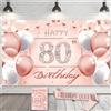 Toctax Striscione Buon Compleanno 80° Compleanno Decorazioni Set per Donna con Fascia, Biglietti di Auguri, Gadget per Festa 80 Anni, Birthday Party Decor Kit