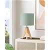 EDISHINE Lampada da Comodino in Legno, Paralume in Lino, Verde Grigio | Attacco E27, Lampadina LED 4 W Inclusa, 2700 K, Cavo Trasparente, per Camera da Letto, Soggiorno e Comodino