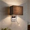 ZMH Lampada da parete per interni, camera da letto, colore nero, con LED, orientabile a 360°, paralume in tessuto, design moderno, illuminazione da parete E27, illuminazione con interruttore per hotel