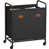 SONGMICS Carrello Portabiancheria, Cesto Porta Biancheria a 2 Scomparti, 140 L, con 5 Etichette, per Lavanderia, Camera da Letto, Bagno, Nero Inchiostro RLS210B01