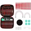 Hsyan Set di Ferri da Maglia Circolari, 13 Paia di Ferri Circolari Intercambiabili in Alluminio con Custodia e Accessori 3 - 10 mm per Appassionati Principianti o Professionisti, Red