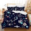 Leleyouzer Copripiumino Astronauta 220 x 240 cm, Set Biancheria da Letto Astronauta, Copripiumino per Bambini Astronauta con Cerniera + 2 Federe 50 x 75 cm (Astronauta 1)