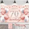 Toctax Striscione Buon Compleanno 70° Compleanno Decorazioni Set per Donna con Fascia, Biglietti di Auguri, Gadget per Festa 70 Anni, Birthday Party Decor Kit