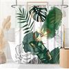 Uiiooazy Tenda Doccia Antimuffa, Tenda Doccia 180x240cm Verde Tropicale Boho Chic Astratta Foglie di Palma Giungla Tende da Bagno Tessuto Lavabile Impermeabile Tende per Vasca da Bagno con 12 Anelli