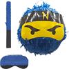 Relaxdays Piñata Ninja con Bastone e Maschera, da Colpire, ø 25 cm, Blu, Perfetta per Feste e Compleanni