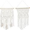 Relaxdays Set da 2 Arazzi macramè da Parete, Fatti a Mano, Stile Boho, 2 Motivi e 2 Grandezze, Cotone e Legno, Crema