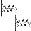 Relaxdays Set da 2 Ganci Portavasi, per Vasi Sospesi, Lanterne, Fissaggio a Parete, Foglie, HxLxP: 30x29,5x2 cm, Nero, Ferro